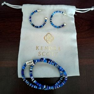 Kendra Scott Blue 14k Gold Plated Reece Beaded Wrap Bracelet and Earrings